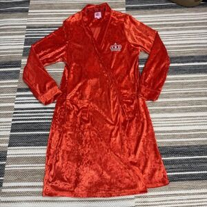 Juicy Couture Robe Womens Small Medium Red Crushed Velvet Crown Logo Belted Wrap